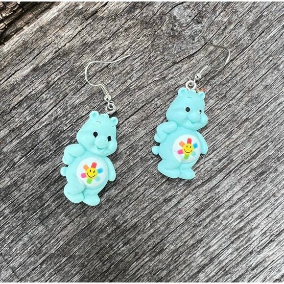 Care Bears Inspired earrings bear rainbow Sun care bear Teal earrings Turquoise - Picture 2 of 10